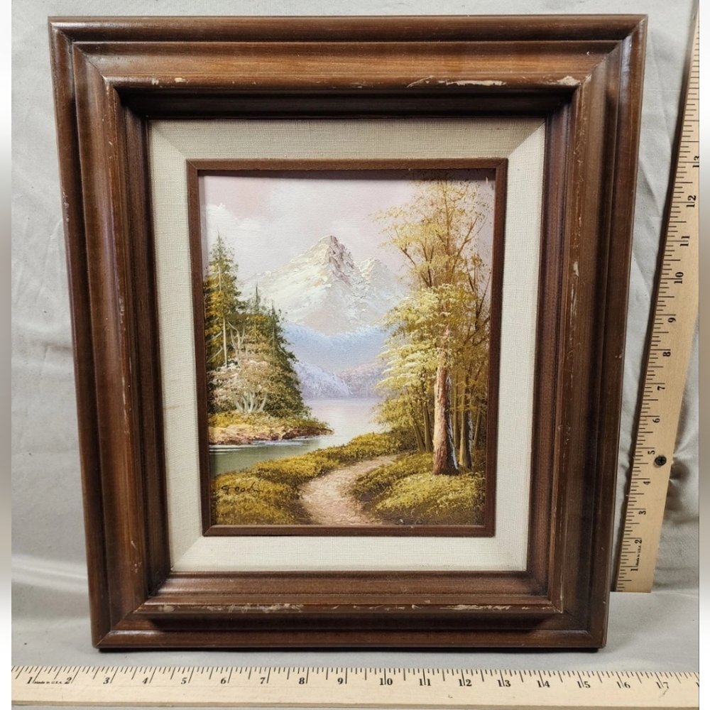 Vintage Oil On Canvas Painting Mountain River Landscape Signed Goodman